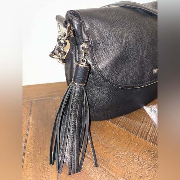 Michael Kors Black Pebbled Leather Crossbody Shoulder Bag Chain Tassel - Picture 3 of 6